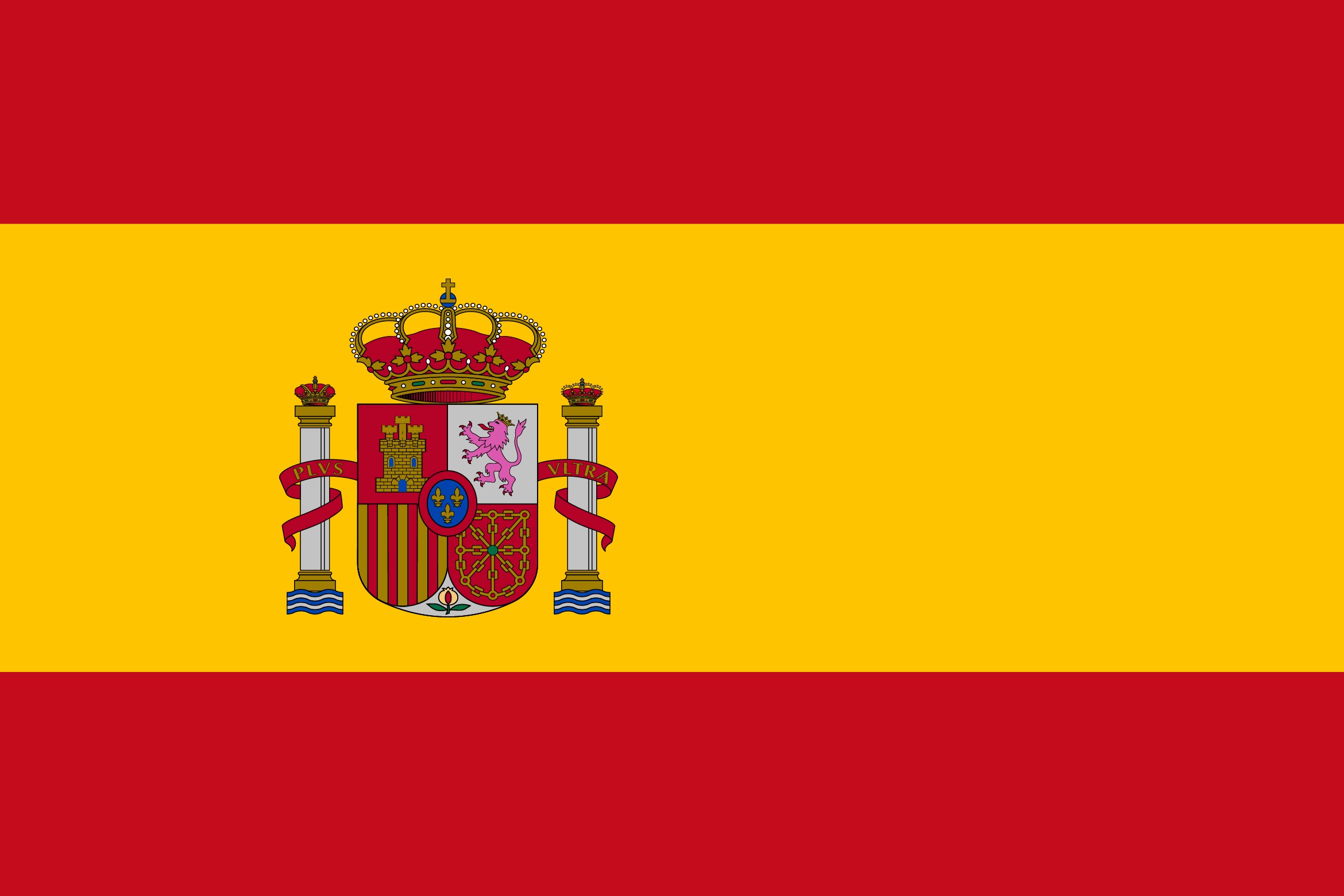 Die Flagge Spaniens mit rotem, goldenem und rotem Streifen und Wappen mit Krone, das für "Karl Kaps"