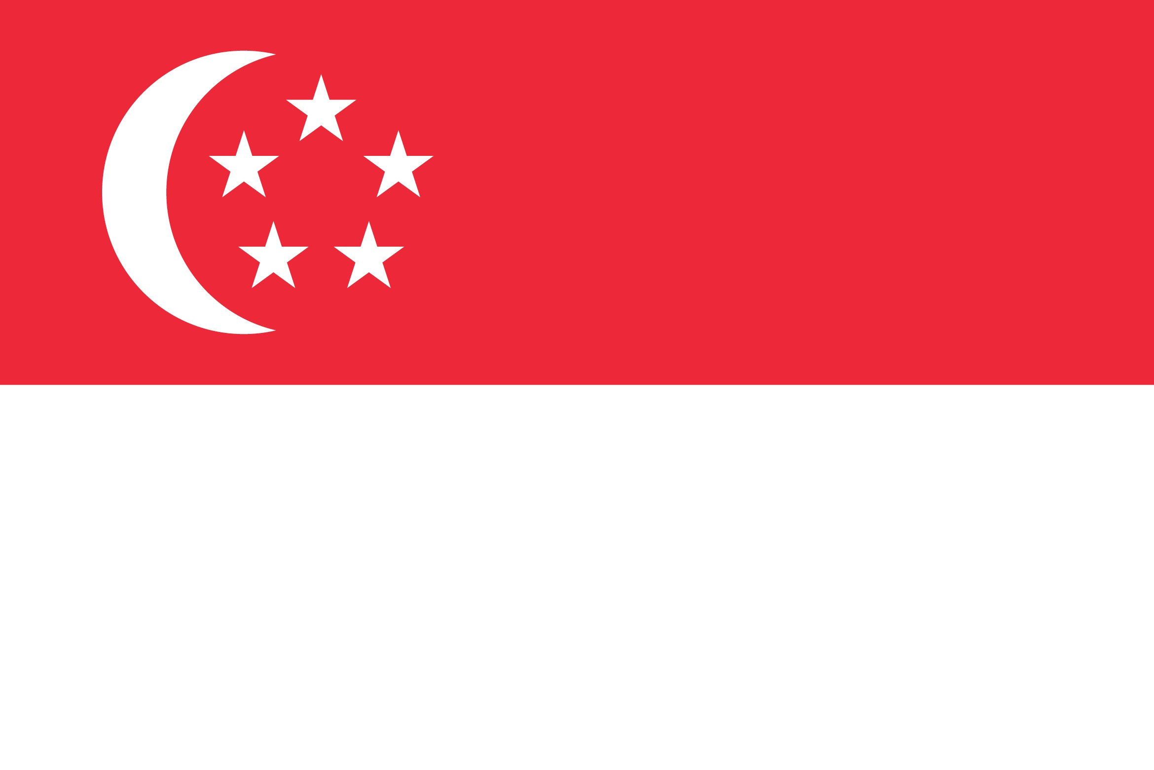 Die Flagge von Singapur, mit einem weißen Halbmond und fünf Sternen auf rotem Hintergrund