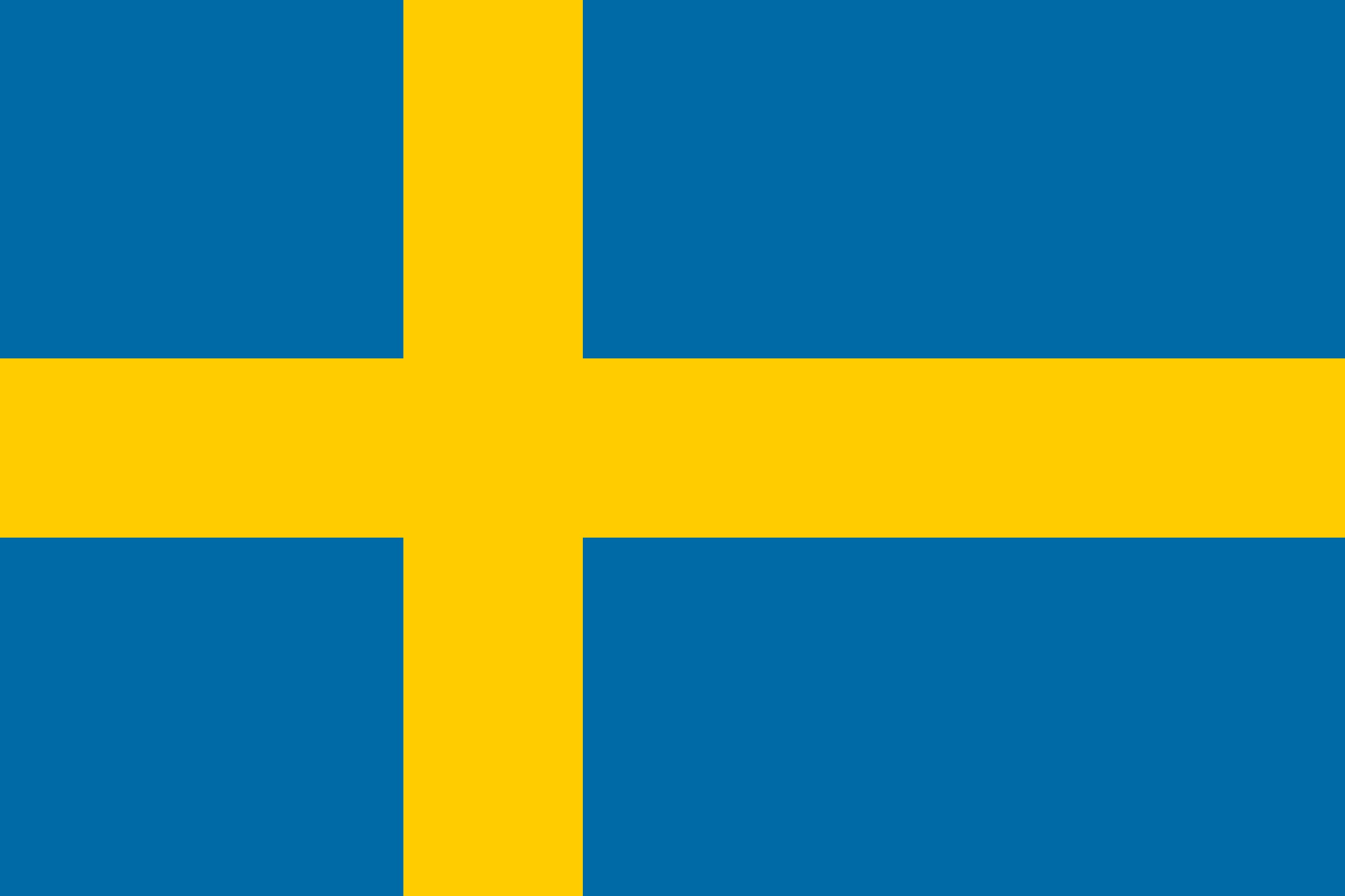 Die schwedische Flagge mit blauem Hintergrund und gelbem Kreuz. Karl Kaps, Mikroskope made in Germany.