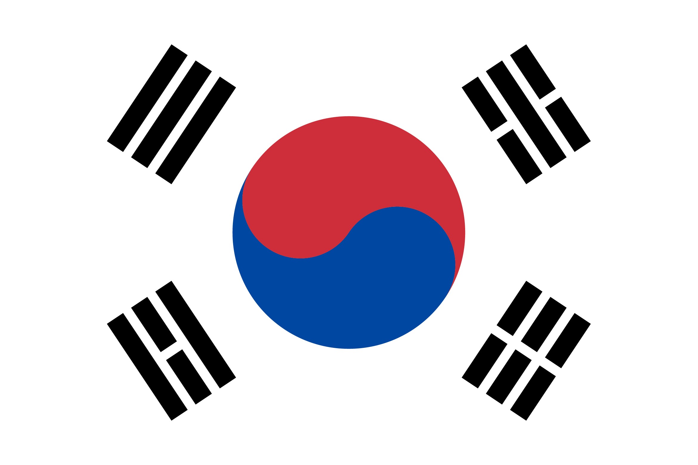 South Korean flag featuring Taegeuk symbol & black trigrams. Karl Kaps. Microscopes made in Germany.
