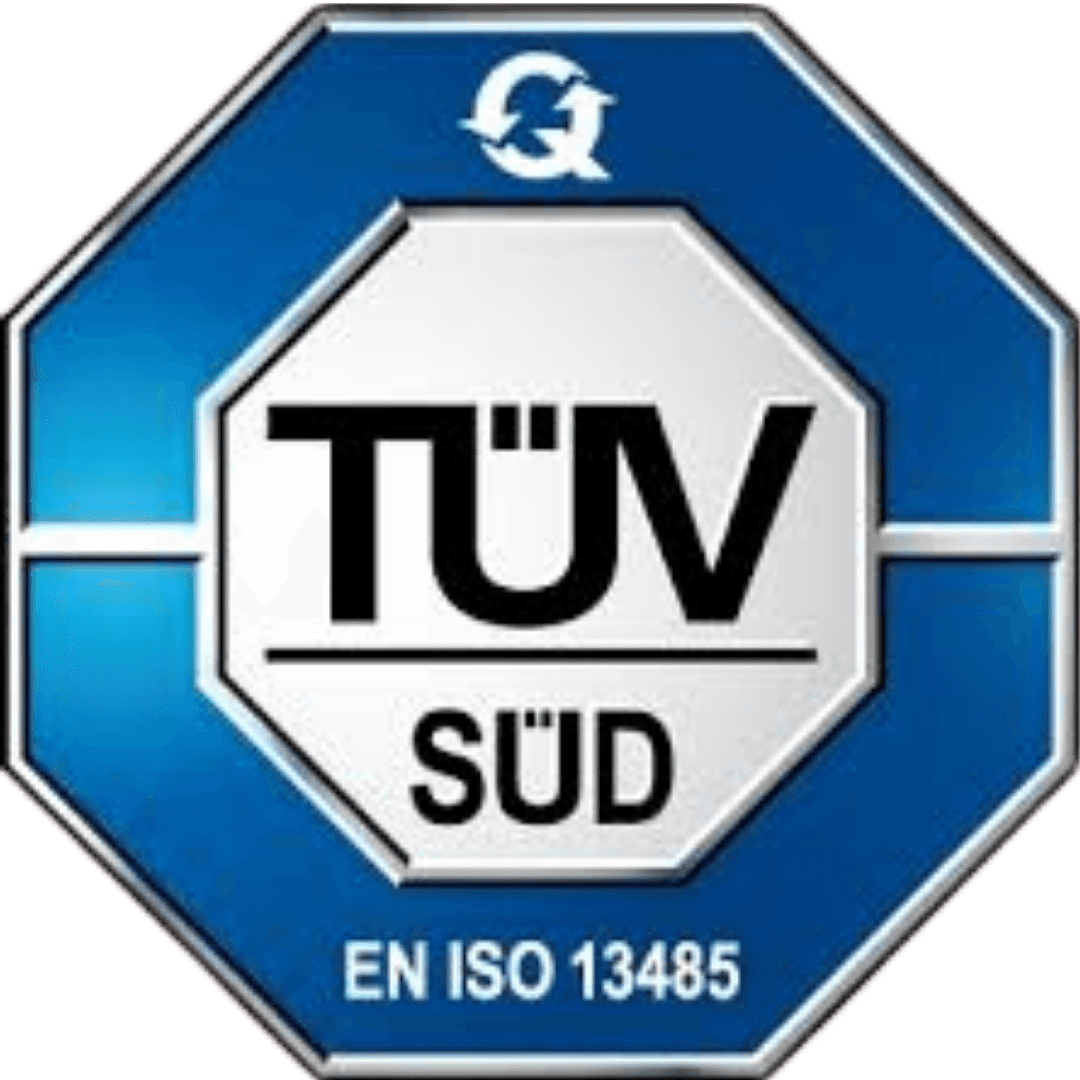 Logo von TÜV SÜD, EN ISO 13485. Karl Kaps. Mikroskope hergestellt in Deutschland. Qualitätssicherung.
